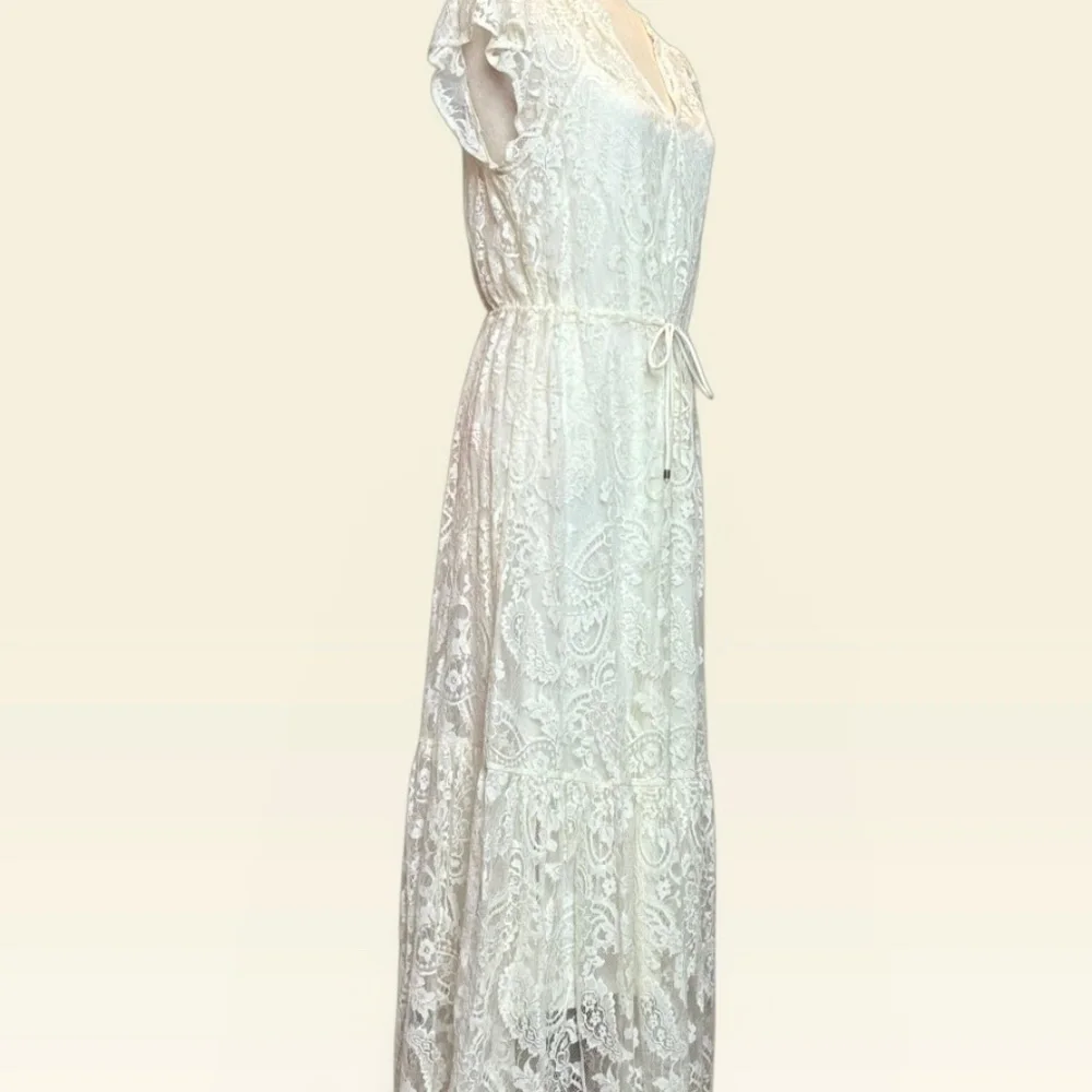 New Steve Madden Dress Paisley Floral Lace Maxi Dress in Natural Size Medium - Picture 6 of 17